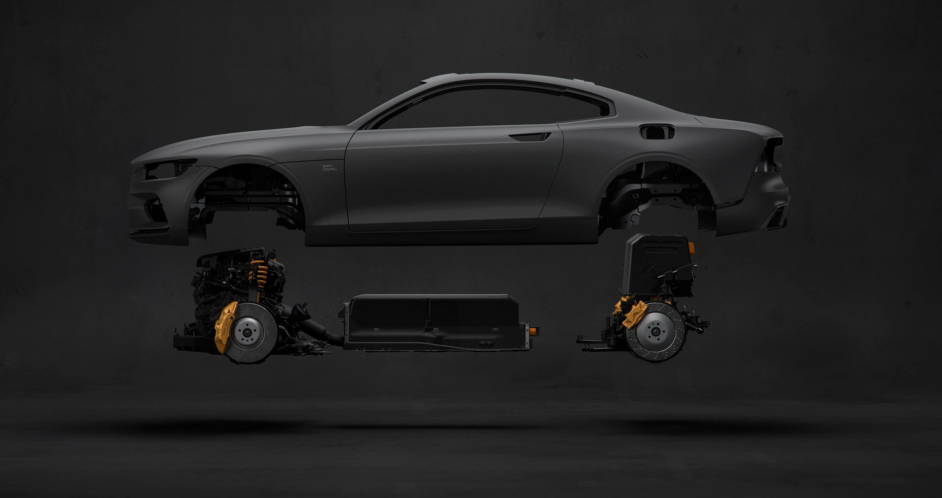 Pod nadwoziem kryje się układ hybrydowy. Łączna moc 600 KM. Polestar 1