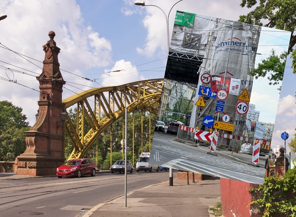 Nieczytelna konstrukcja ze znaków drogowych we Wrocławiu stała się hitem internetu