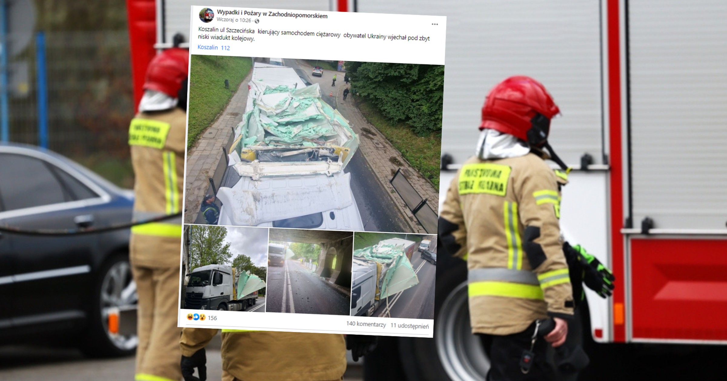 Wiadukt pokonał samochody w Koszalinie (fot. screen: Facebook/Wypadki i Pożary w Zachodniopomorskiem)