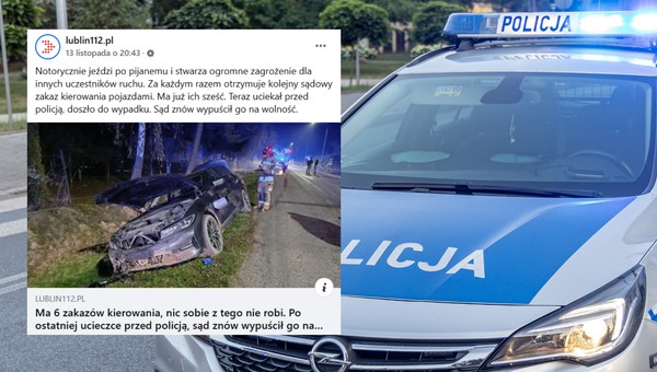 Ma sześć zakazów prowadzenia auta. Sąd nadal nie chce go aresztować (fot. screen: facebook.com/@lublin112)