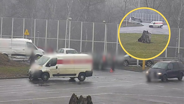 Dachowanie na rondzie w Lublinie