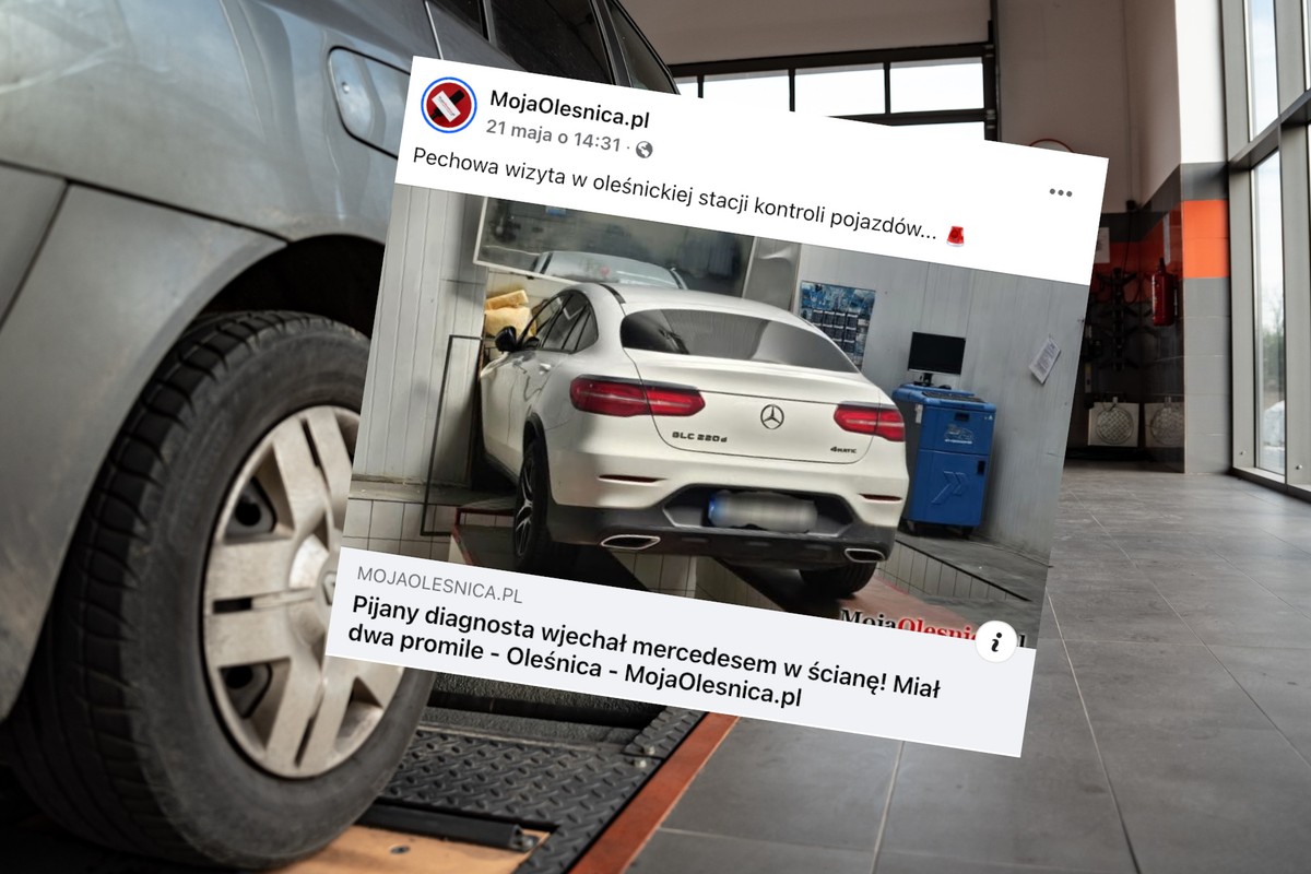 Diagnosta rozbił mercedesa w Oleśnicy. Wjechał nim w ścianę