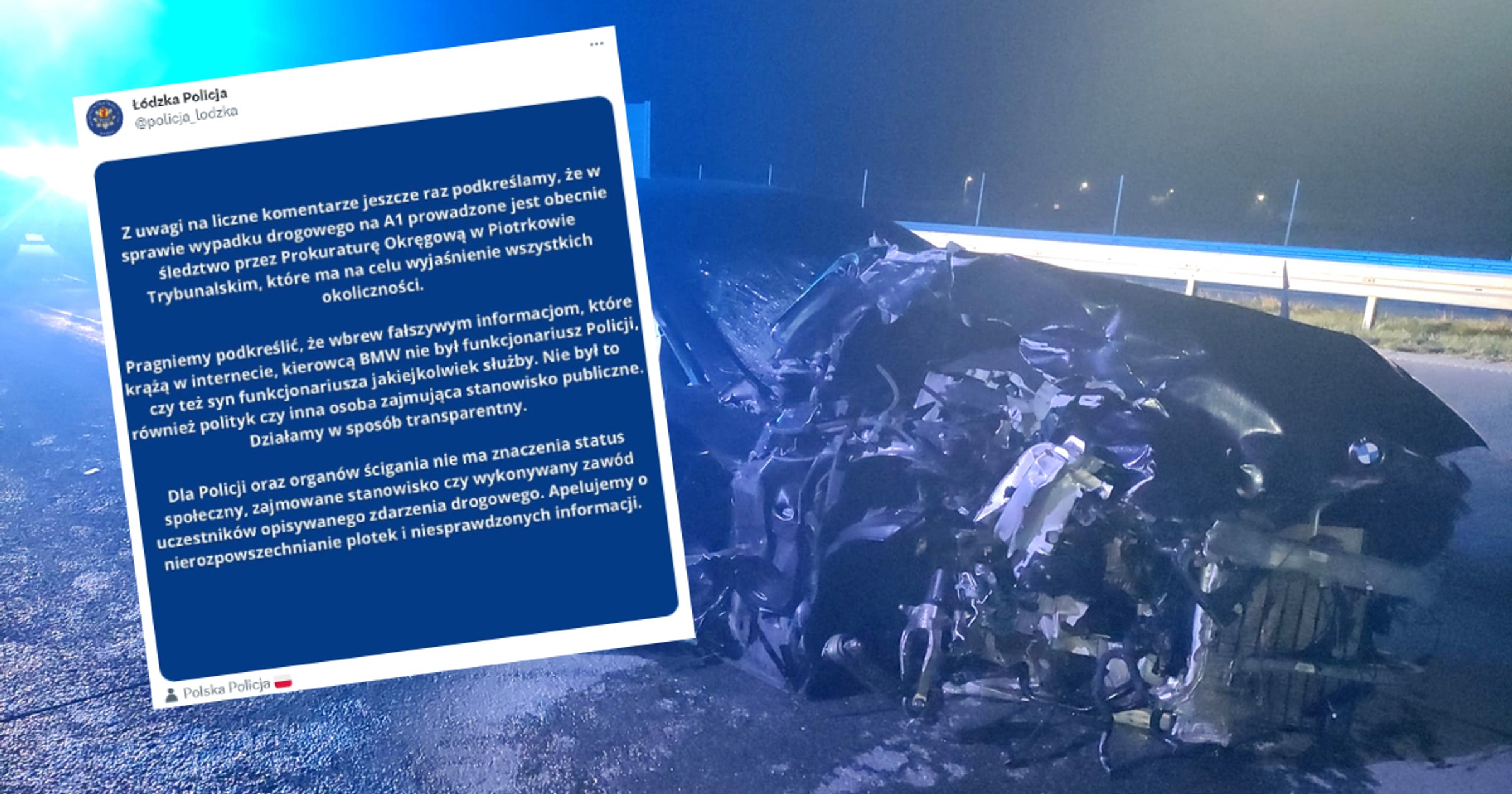 Oświadczenie policji w sprawie wypadku na A1
