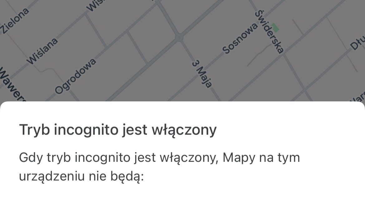 Nawigacja Google Maps, tryb incognito (zdjęcie zrzutu ekranu)