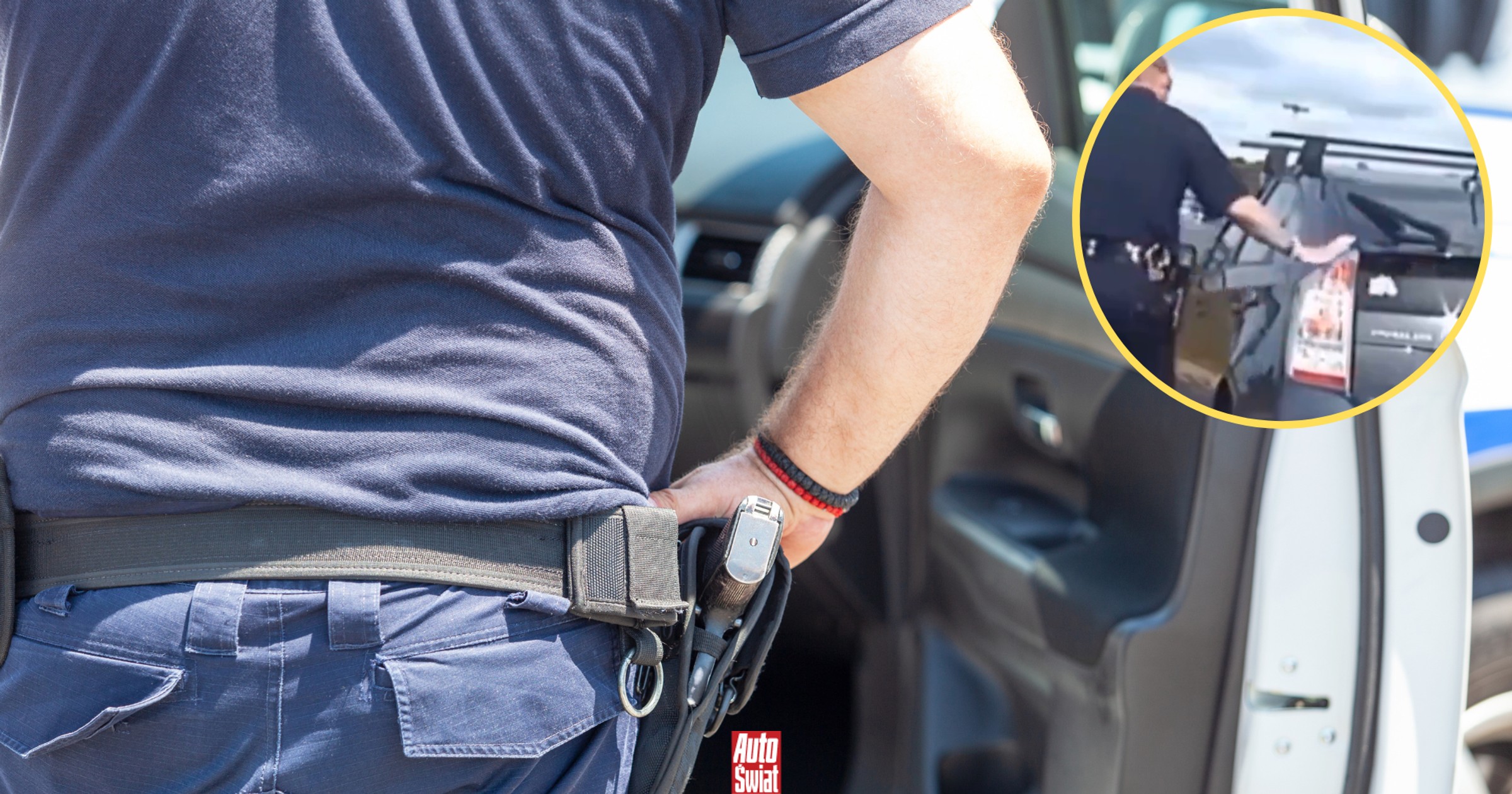 Policjant podchodzi z lewej strony i wykonuje dziwny gest. Niektórzy myją potem auto