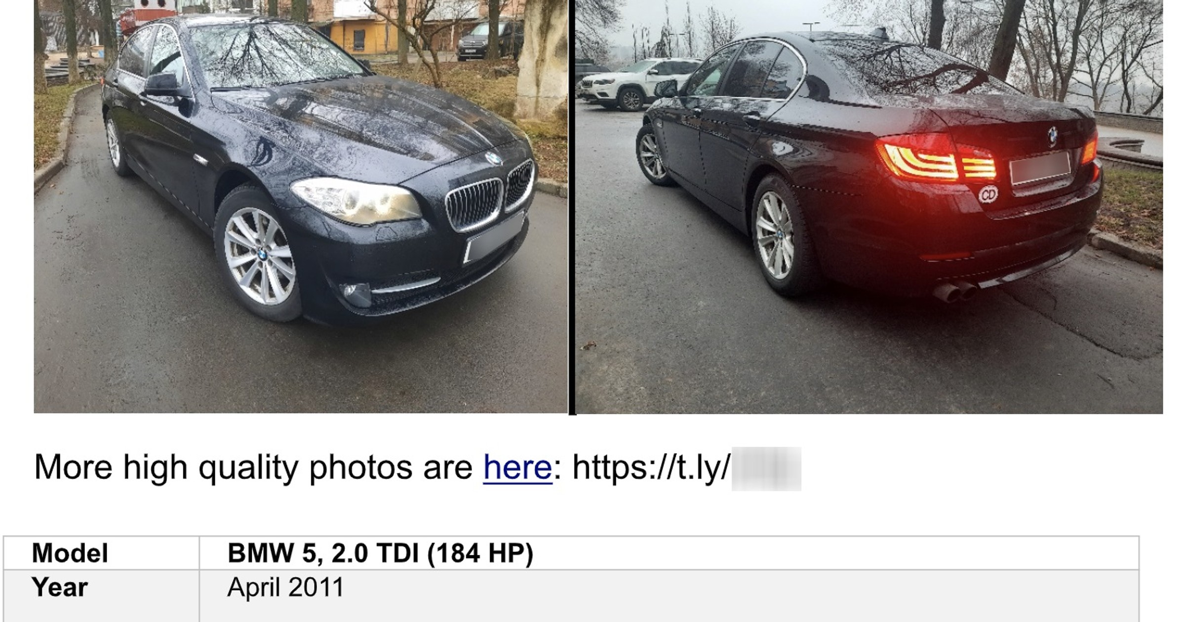 Sfałszowane ogłoszenie sprzedaży BMW serii 5 F10