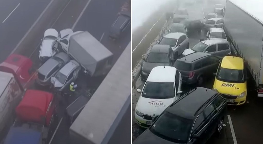 Największe karambole w Polsce spowodowane były przez warunki pogodowe i samych kierowców (zdj. Youtube.com/epiotrkow.pl)