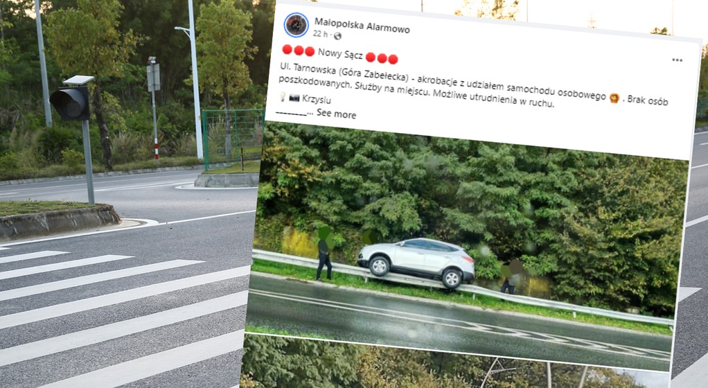 W Nowym Sączu auto "zaparkowało" na barierce (facebook.com/malarmowo)