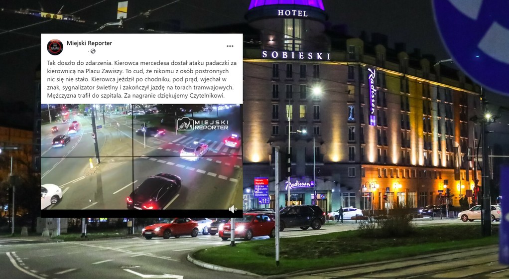 Kierowca dostał ataku padaczki. Szereg zniszczeń w Warszawie (fot. screen: facebook.com/@reporterwawa)