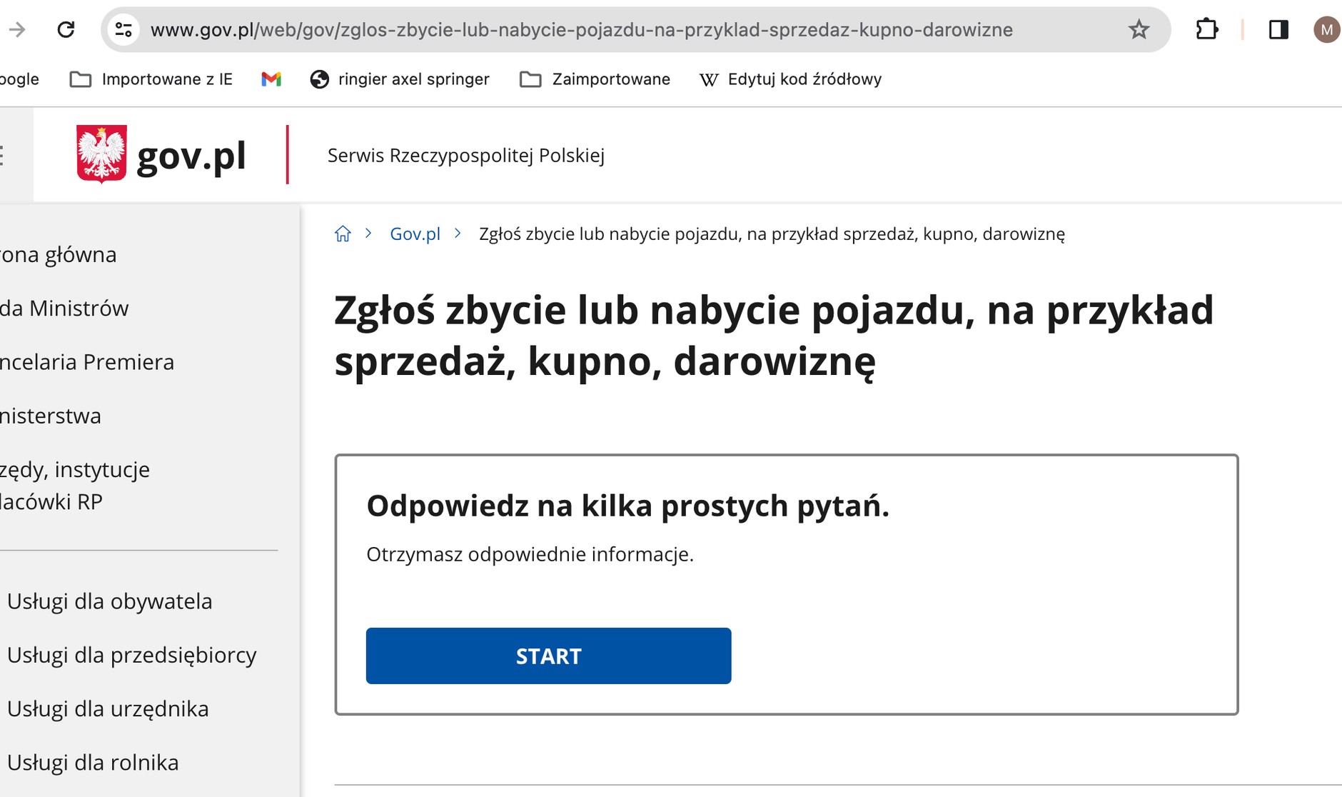 Zgłoszenie zbycia pojazdu przez internet