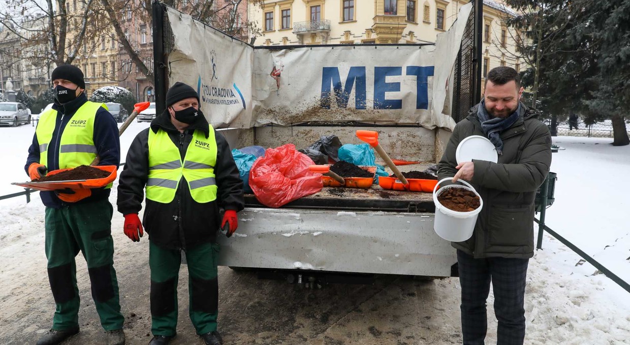 Fusy z kawy zamiast piasku i soli - ciekawy eksperyment w Krakowie