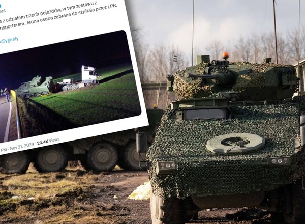 Litewski wóz bojowy Vilkas przebił barierki. Poważny wypadek na wielkopolskiej "krajówce"