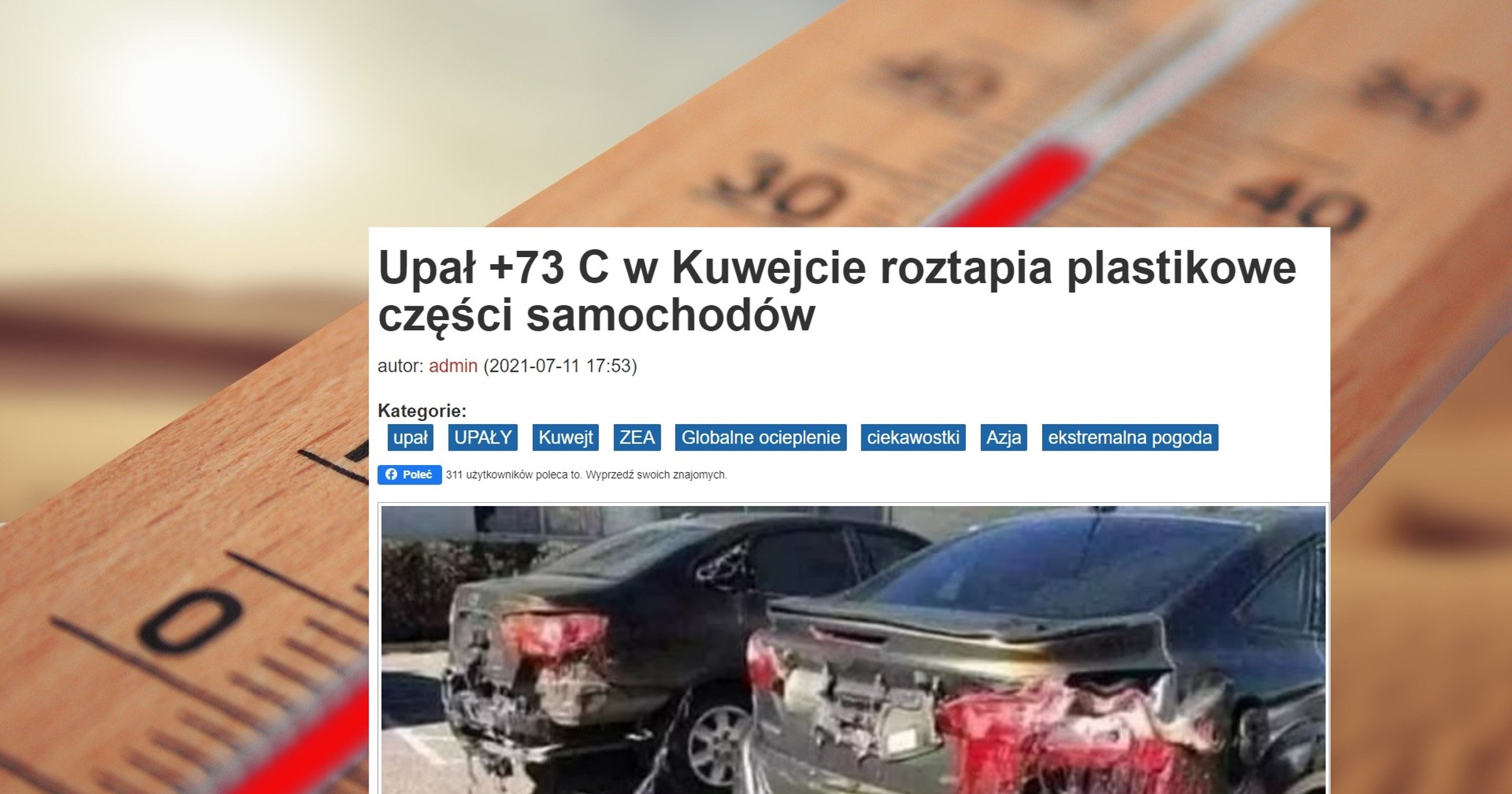 Rzekomo roztopione z powodu upału samochody w Kuwejcie. Tak naprawdę nigdy tam nie były