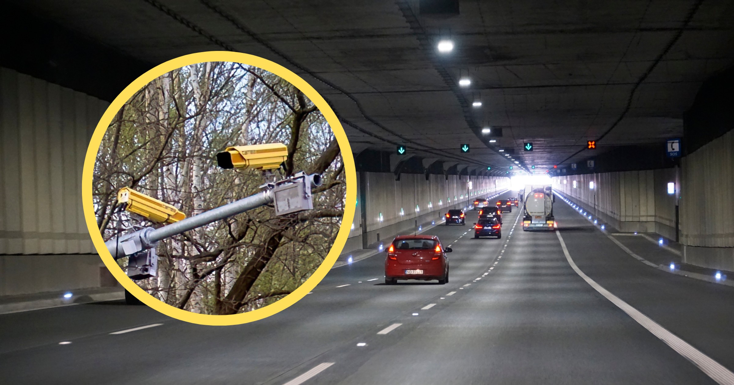 Kamery odcinkowego pomiaru prędkości i tunel drogowy. Zdjęcie ilustracyjne