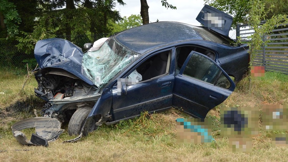 Wypadł na łuku drogi, zjechał na pobocze, wjechał w rów i uderzył w drzewo