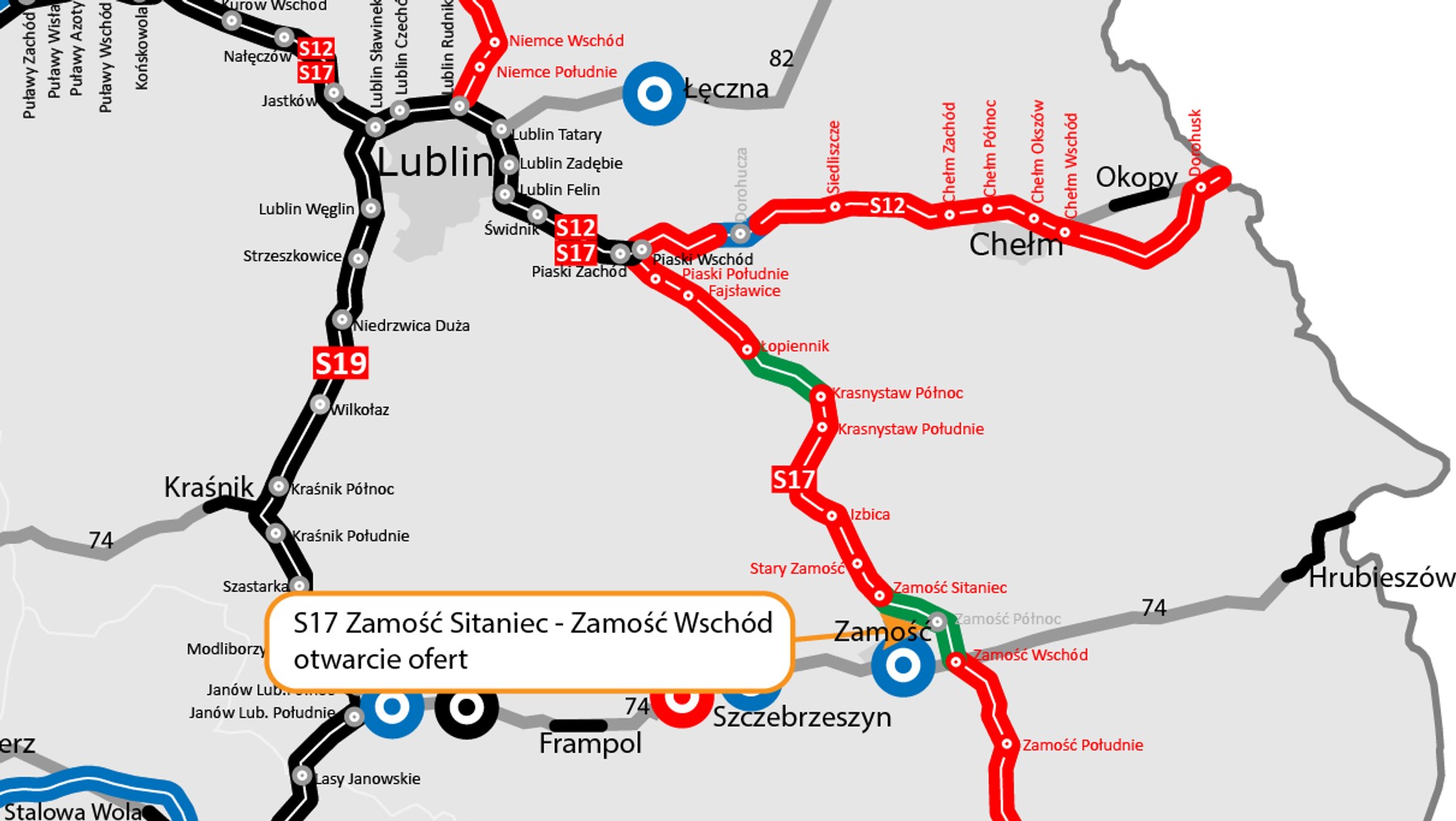 Droga S17 Zamość Sitaniec - Zamość Wschód (Mapa)