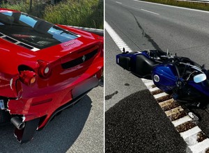 Motocyklista najechał na Ferrari. Kolizja na drodze S7