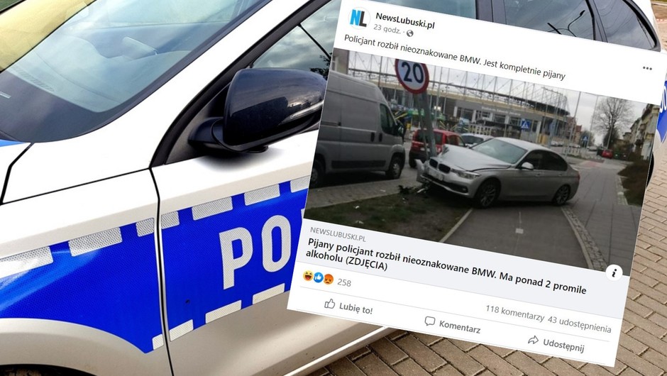 Pod wpływem alkoholu wjechał w latarnię (Fot. Facebook/@newslubuskipl)