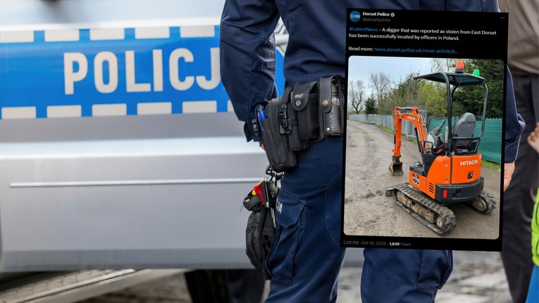 Koparka z Anglii znalazła się w Polsce. Policja tłumaczy (fot. screen: Twitter/dorsetpolice)