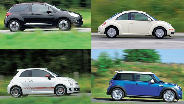 Szpanerskie maluchy za 35 tys. zł. Abarth 500 kontra Citroen DS3, Mini Cooper i VW New Beetle - który jest najlepszy