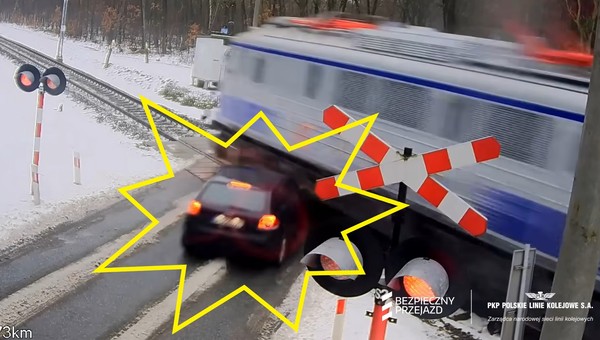 Kierowca w ogóle się nie rozejrzał. Maszynista nie miał nawet sekundy na reakcję [WIDEO]