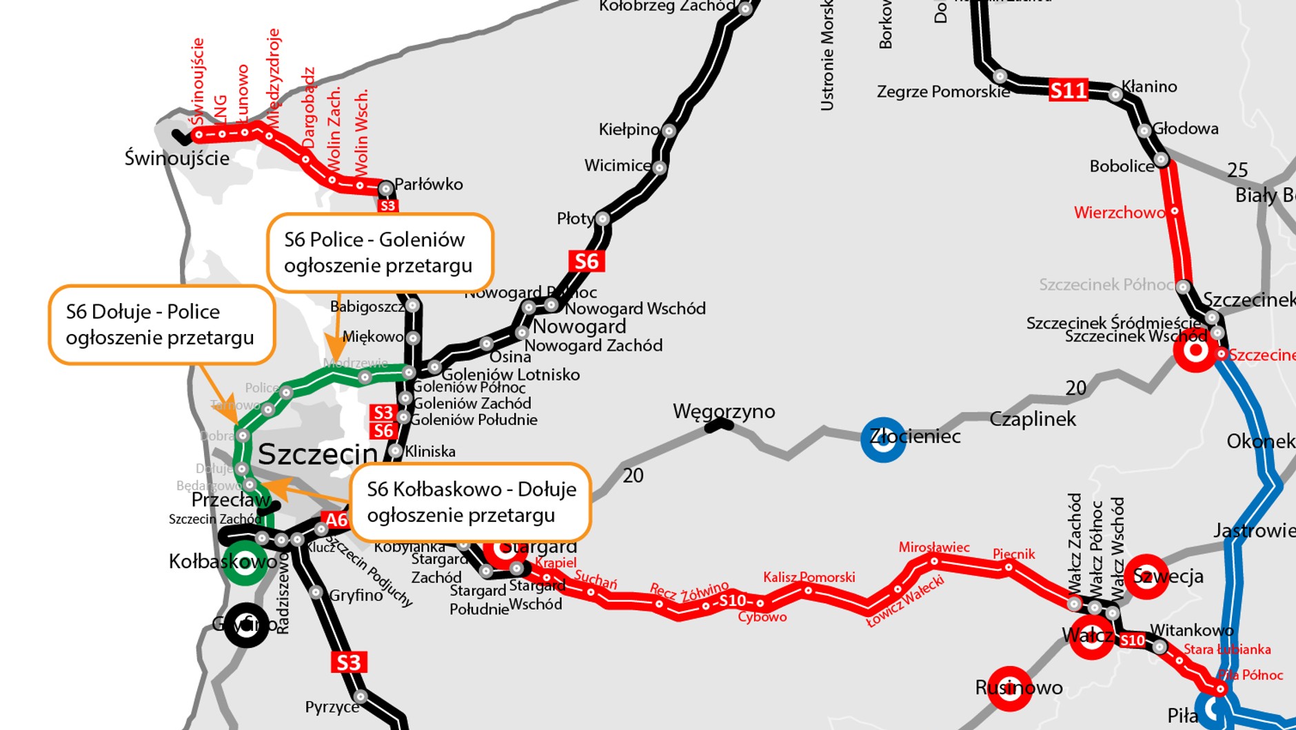 Zachodnia Obwodnica Szczecina (ZOS) - mapa