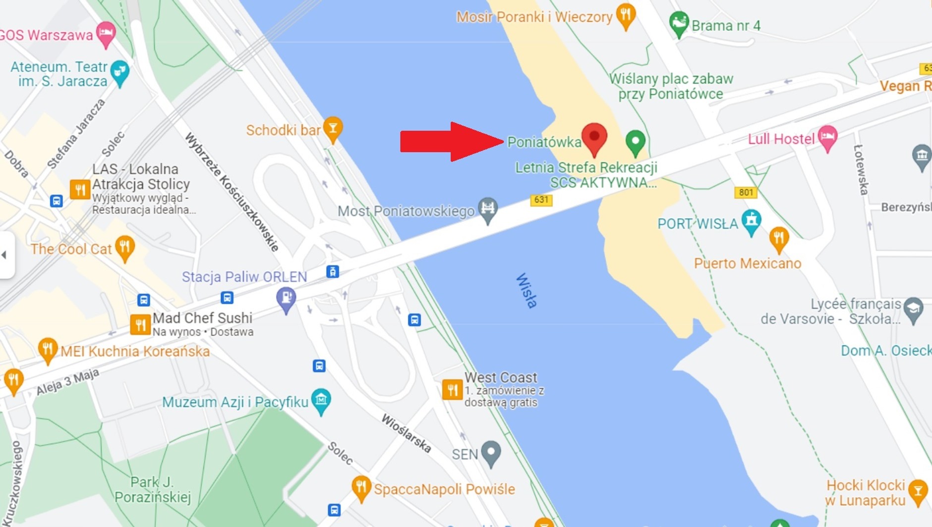 Plaża w Warszawie, na której zakopały się samochody