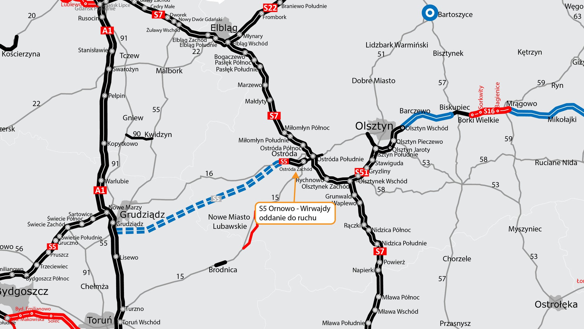 Mapa — droga ekspresowa S5 Ornowo — Wirwajdy
