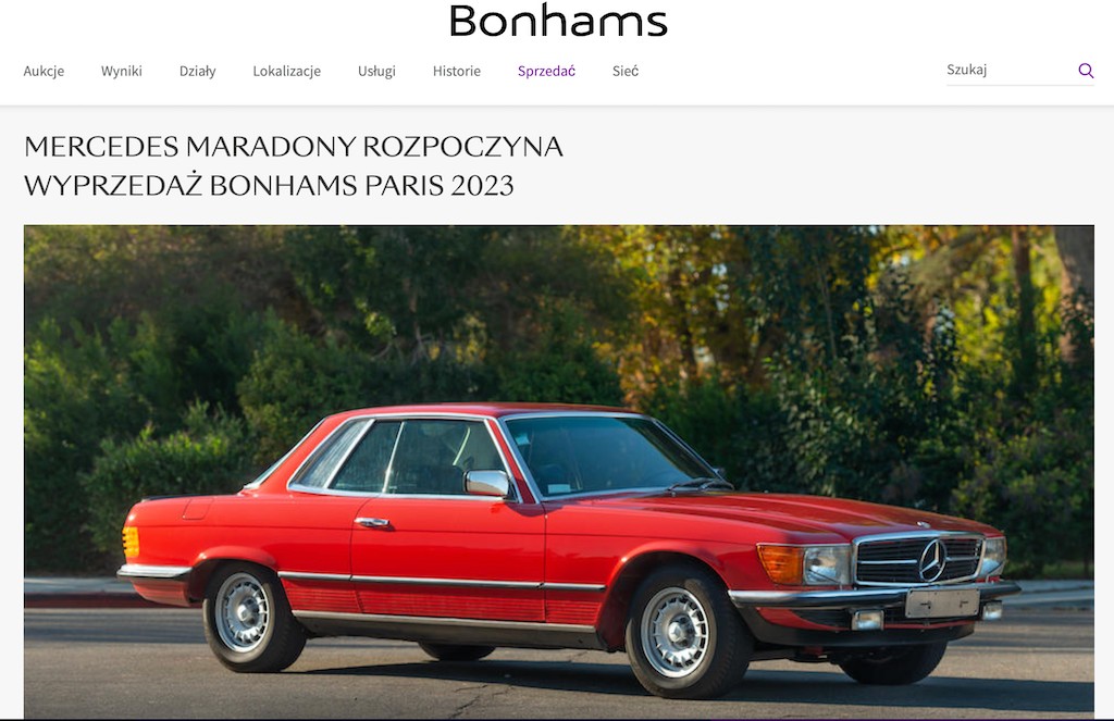 Mercedes SLC Maradony - screen ze strony aukcji Bonhams