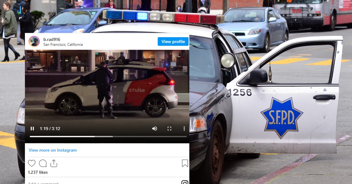 Funkcjonariusze SFPD zatrzymali do kontroli autonomiczny samochód startupu Cruise (fot. b.rad916/Instagram)