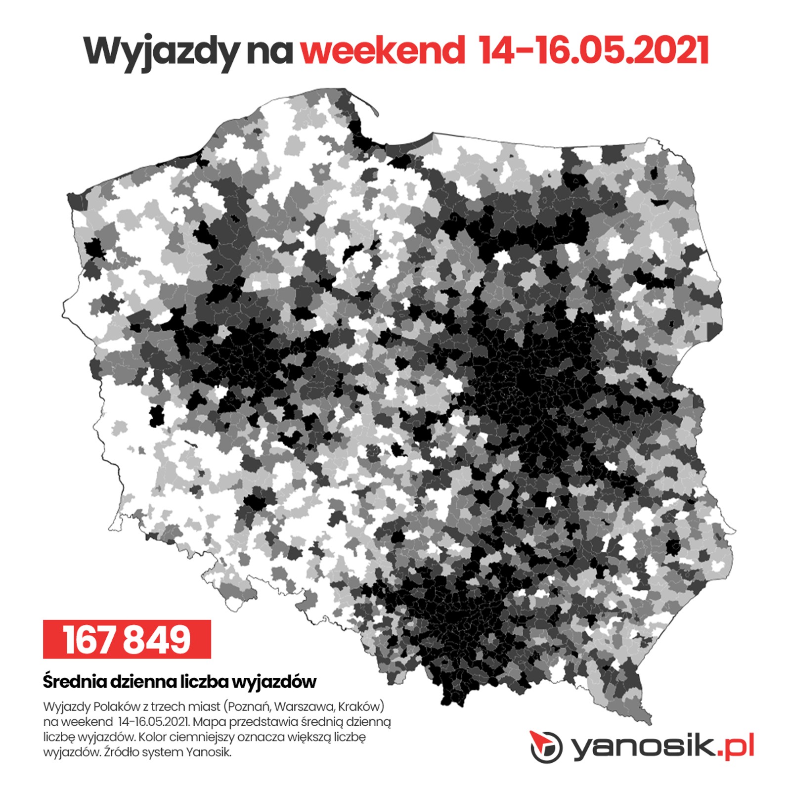 Mapa wyjazdów w weekend 14-16 maja 2021 r.
