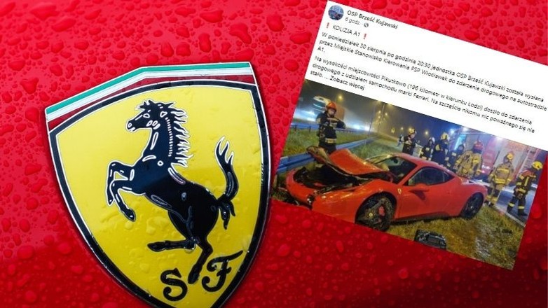 Wypadek Ferrari pod Włocławkiem.  Do zdarzenia doszło w wyniku nadmiernej prędkości