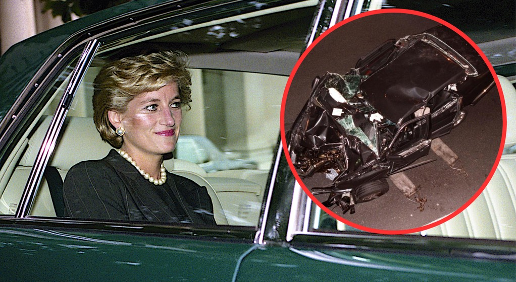 31 sierpnia 1997 r. Mercedes S280, którym podróżowała księżna Diana, miał wypadek w Paryżu (screen: TheSun/Twitter)