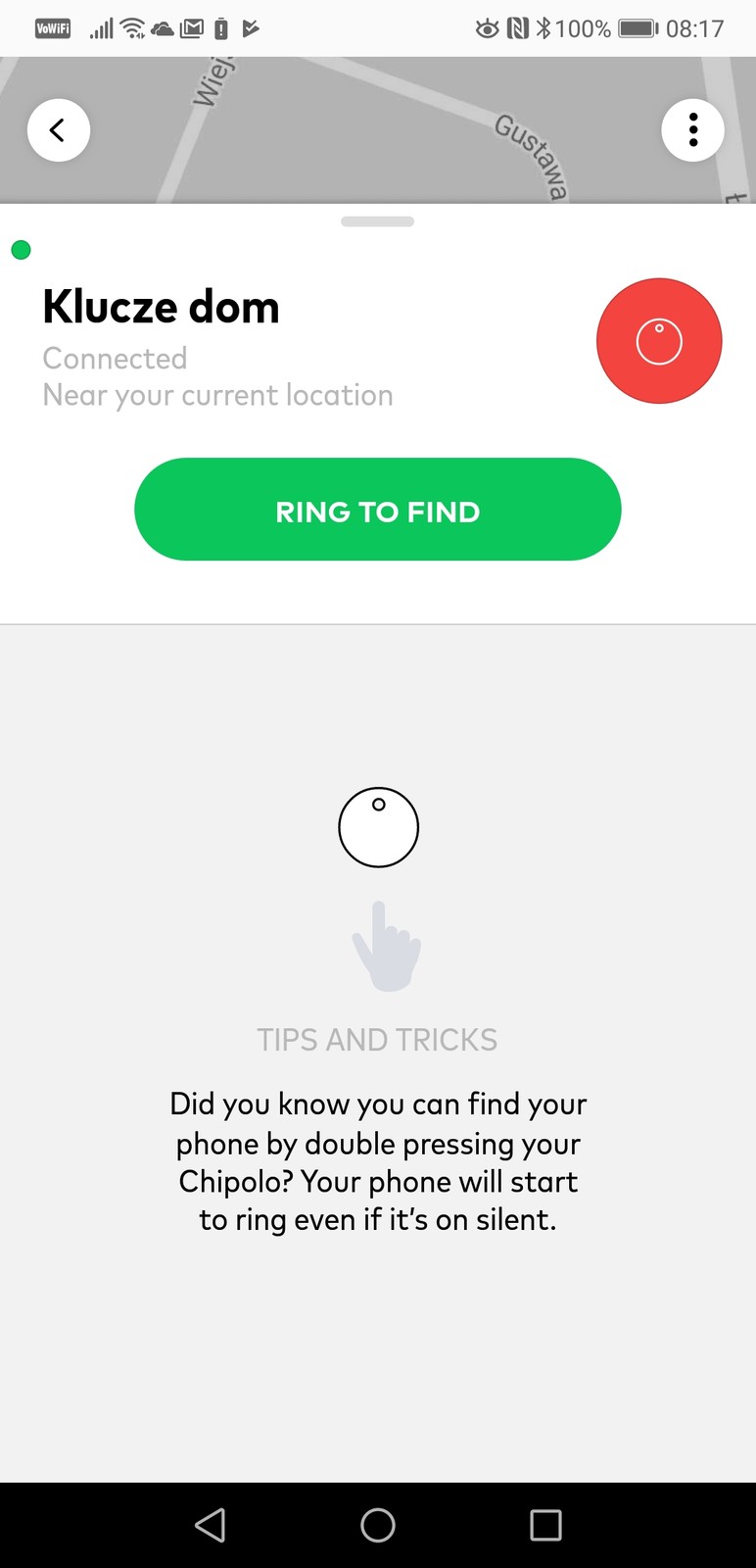 Chipolo - menu aplikacji