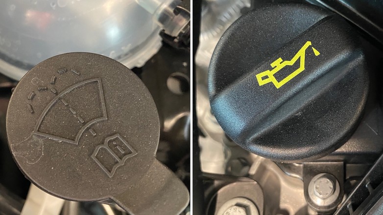 Wlew płynu do spryskiwaczy i wlew oleju silnikowego