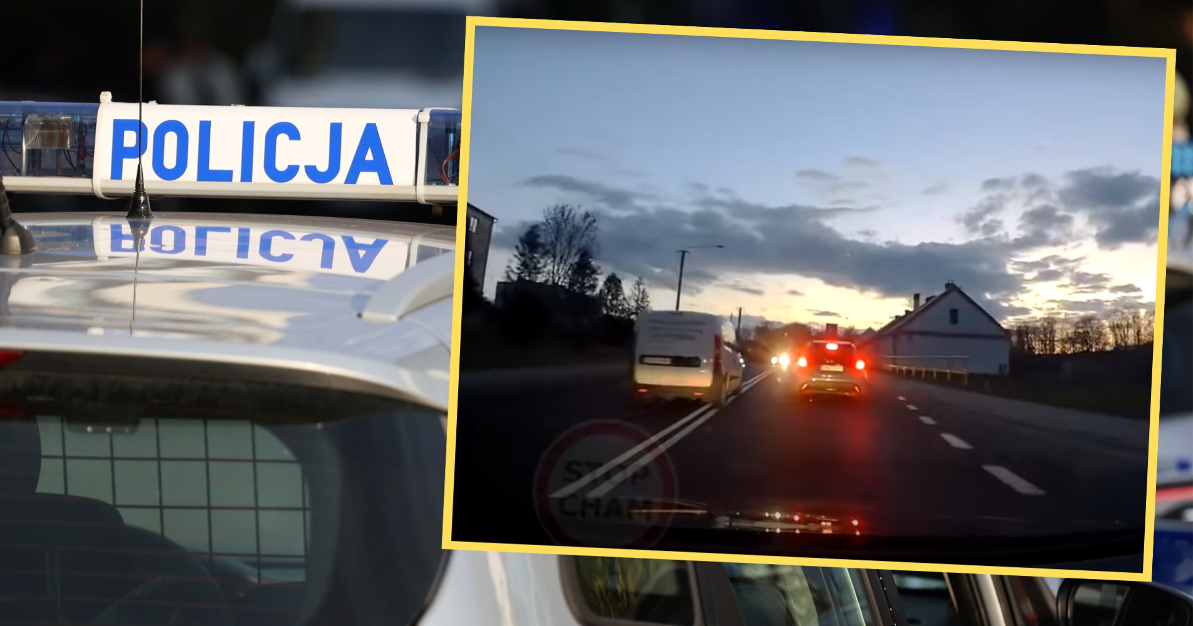 Samochód, wyprzedzając w niedozwolonym miejscu, jechał na "czołówkę" z radiowozem (screen: STOP CHAM/YouTube)