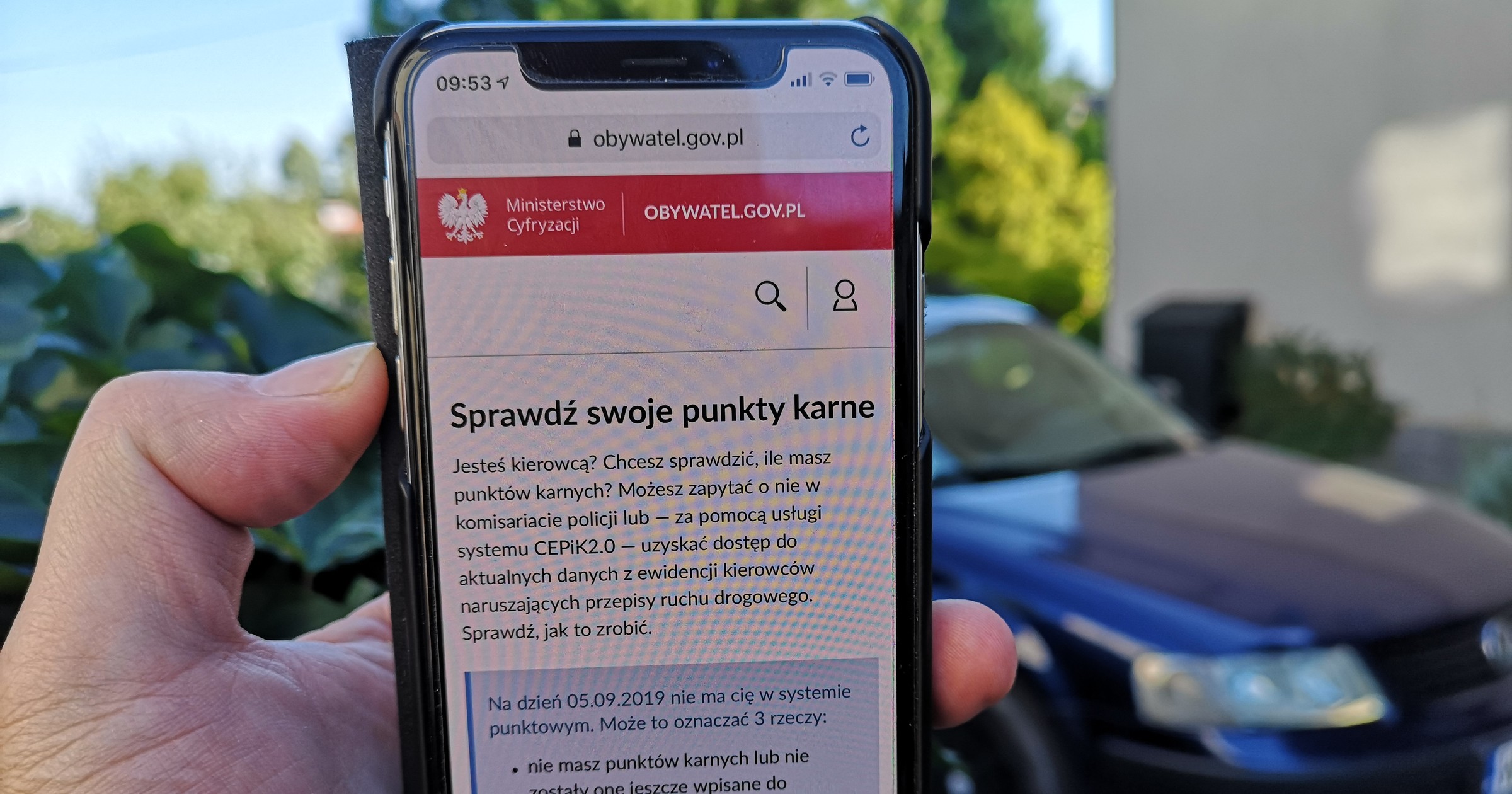 Kontrola punktów karnych w telefonie