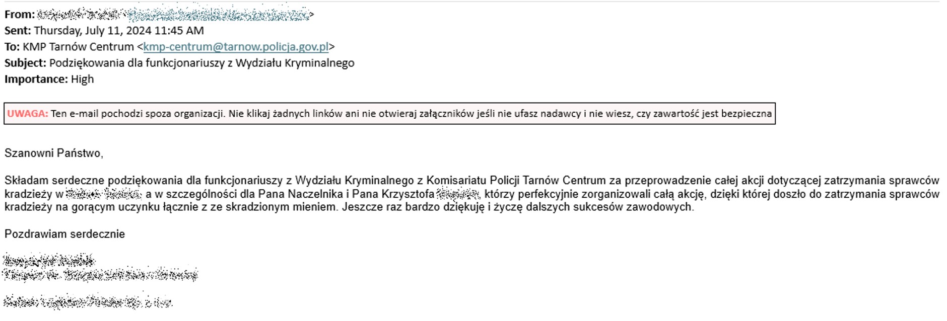 Ukradli opon za niemal 500 tys. zł. Właściciel hurtowni podziękował policjantom