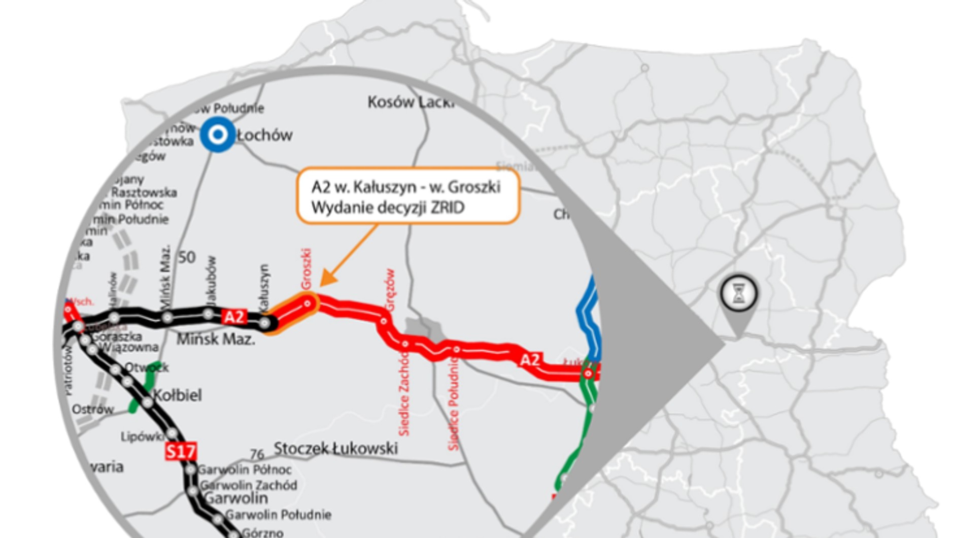 Mapa Polski autostrada A2