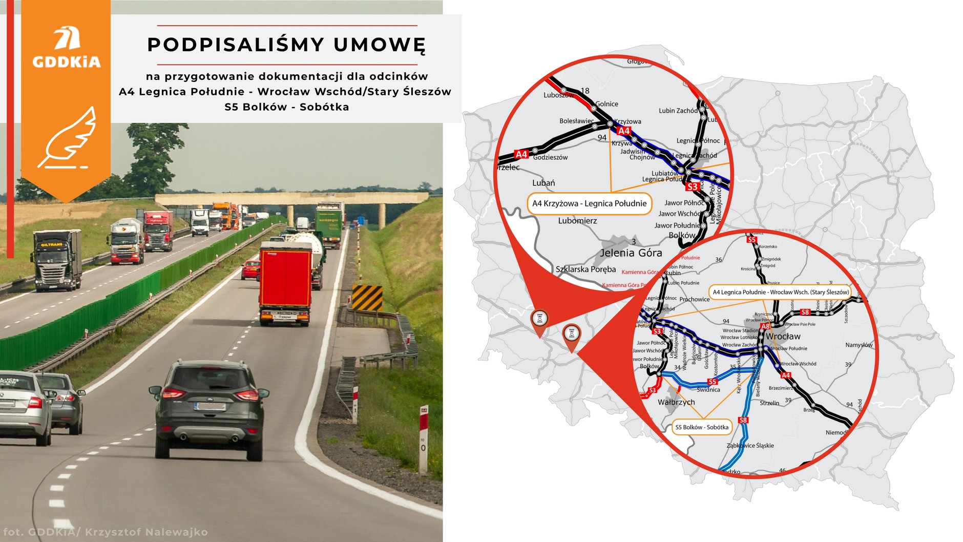 A4 Legnica-Wrocław oraz S5 Sobtóka-Bolków. Podpisana umowa przez GDDKiA