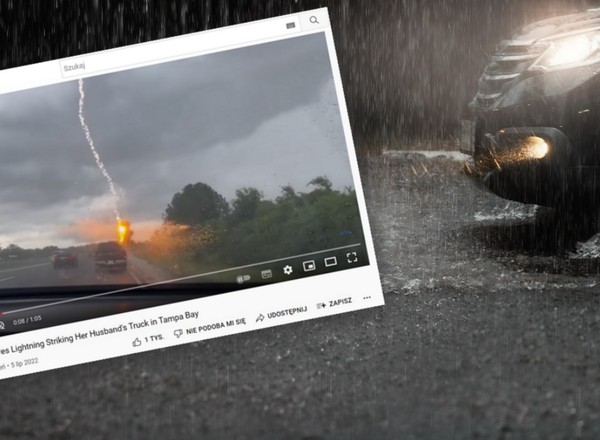 Przerażające nagranie z autostrady. Błyskawica uderzyła w jadący samochód
