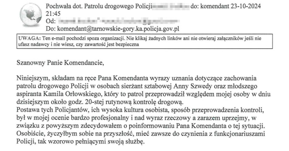  Pan Marek został zatrzymany do rutynowej kontroli. Policjanci dostali podziękowania