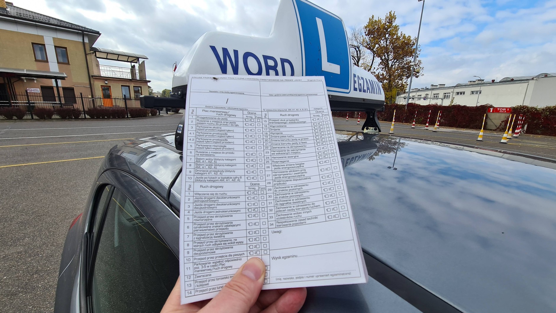 Arkusz przebiegu części praktycznej egzaminu państwowego na prawo jazdy