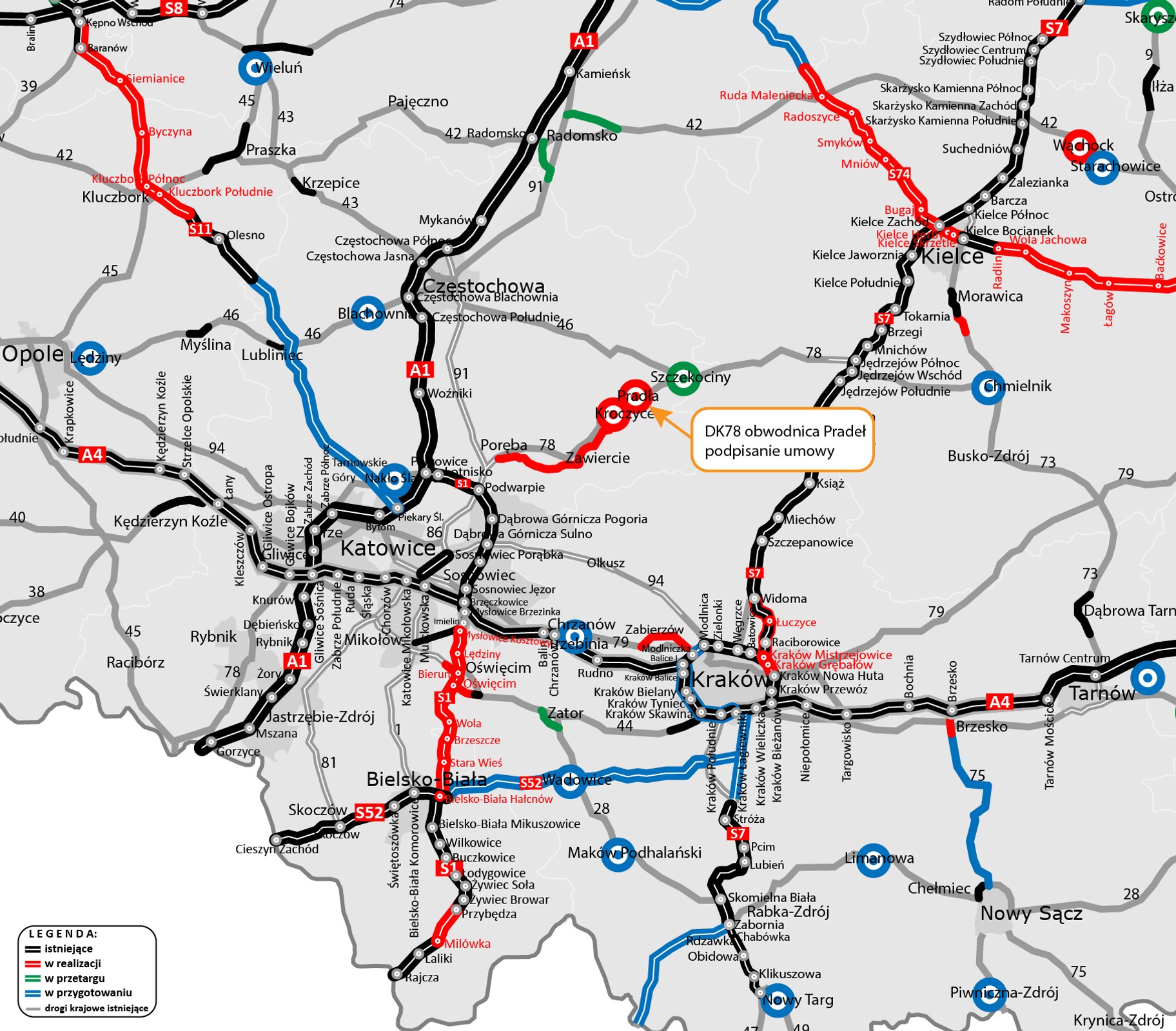 Obwodnica Pradeł — plan sytuacyjny