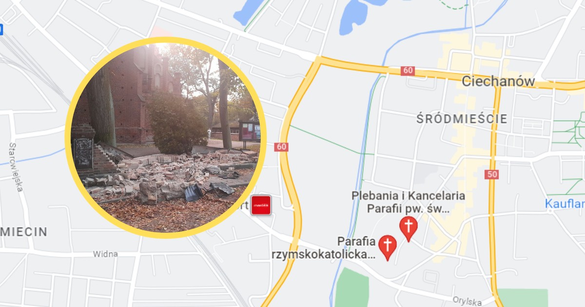 Zignorował zakaz ruchu i uderzył w ogrodzenie zabytkowego kościoła  (fot. mazowiecka.policja.gov.pl)
