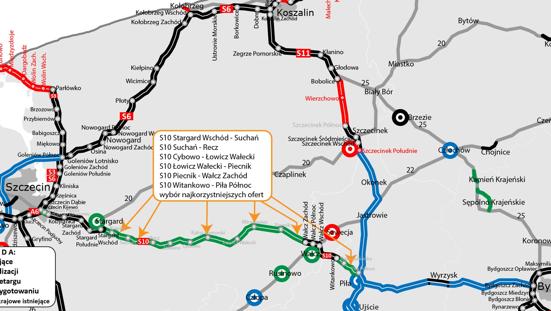 Mapa S10 Szczecin — Piła