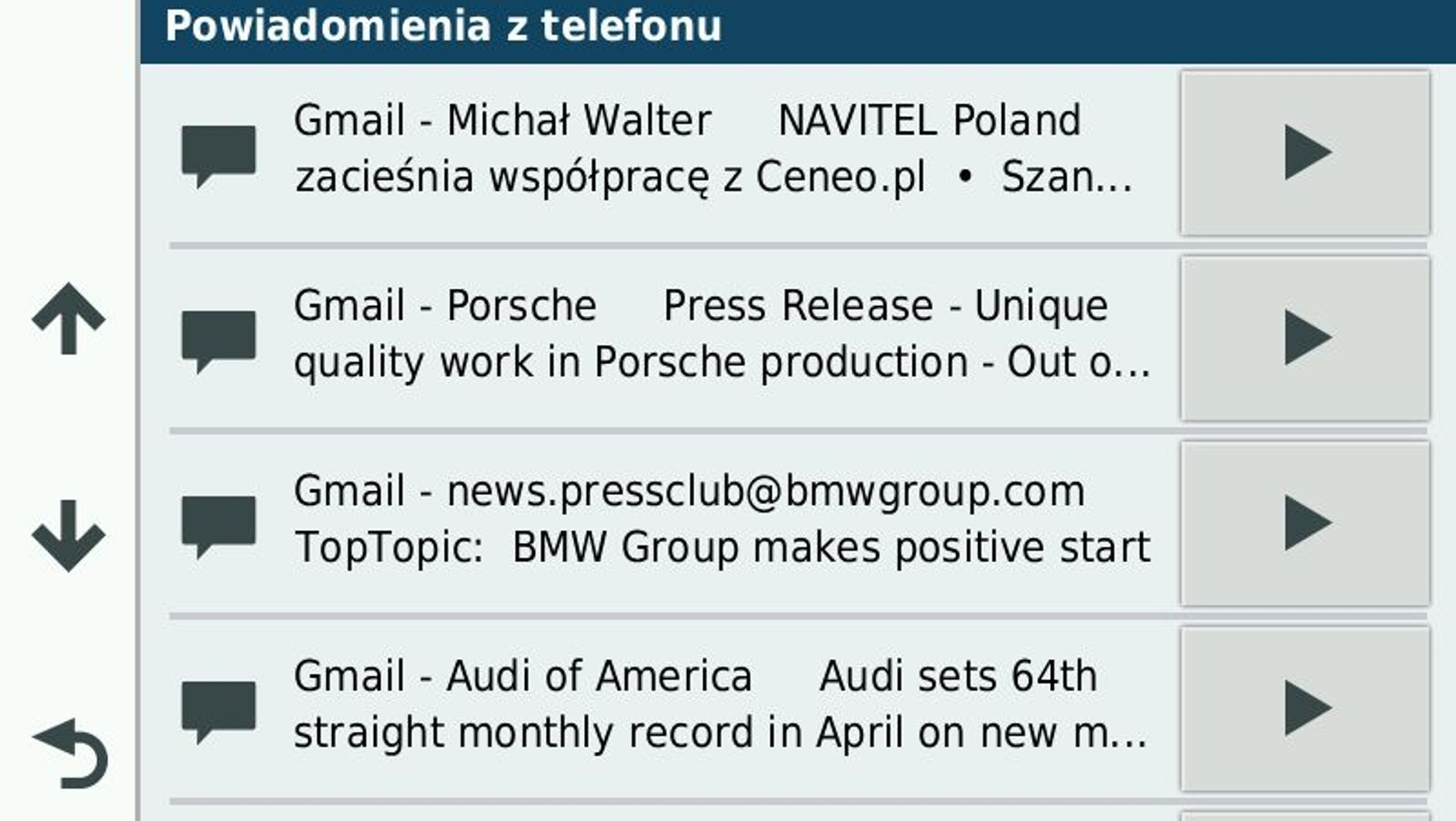 Garmin podglad wiadomosci