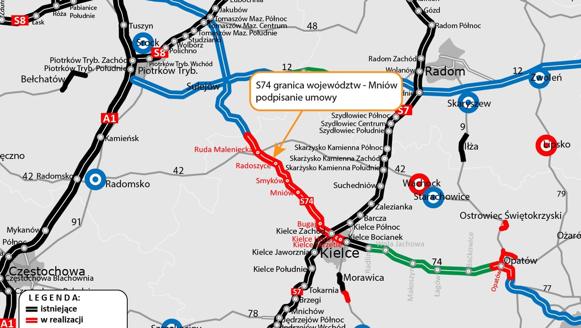 Plan budowy drogi S74 łączej A1 z S19