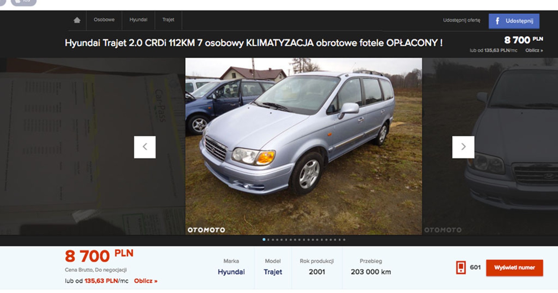 Auto z ogłoszenia - Hyundai Trajet duży van za nieduże pieniądze