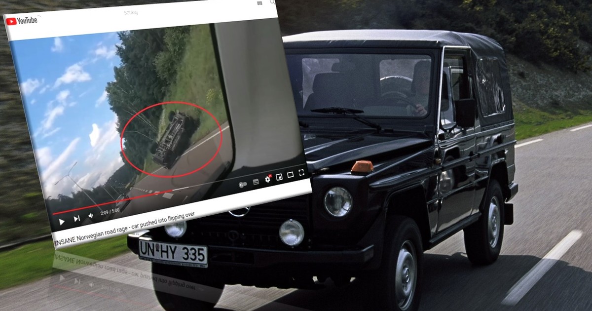 Pojedynek drogowy w Norwegii doprowadził do wywrotki "gelendy"